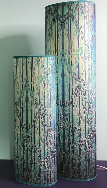 Into the Woods Contemporary Floor Lamp  - Tranquil Light Art Lamp - Blue Turquoise Aqua trees Lamp