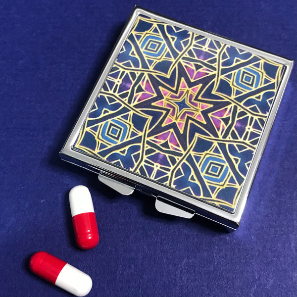 Moroccan Star Large Pill Box - Blue Purple Gold Stud Earing Jewellery Box
