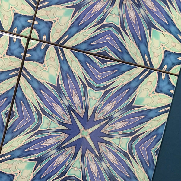 Sea Star Blue Aqua Green Ceramic Tiles -  Ceramic Hand Printed Tiles