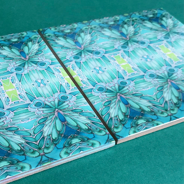 Nouveau Style Mint Green Butterfly Tiles - Beautiful Green Turquoise Tiles - Bohemian Ceramic printed  Tiles