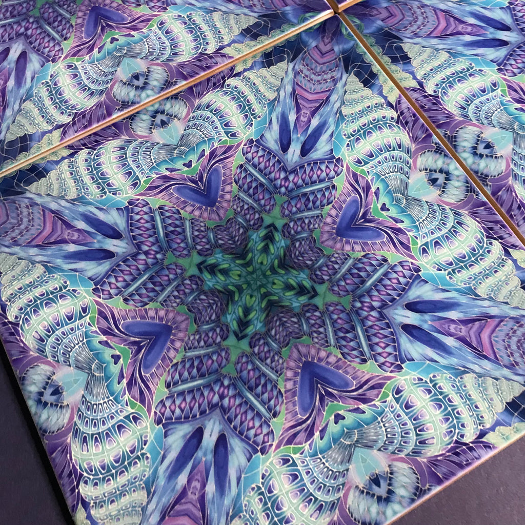 Shells kaleidescope Tiles - contemporary tile in blue green purple and turquoise 6x6"