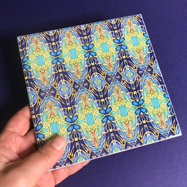 Italian Style tiles in blue green and gold 6x6"