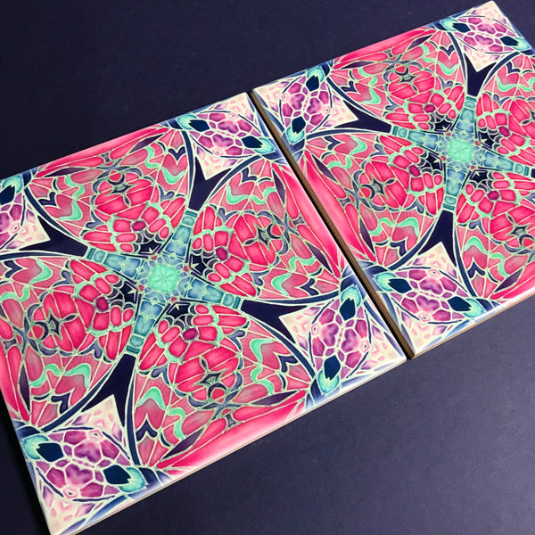 Nouveau Pink Kaleidoscope Butterfly Bathroom Tile - Bohemian Kitchen Tiles - Butterfly Kaleidoscope Repeat Decorative Tiles