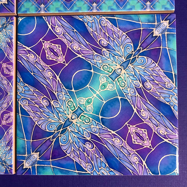 Dragonflies Wall Tile Blue Purple Turquoise