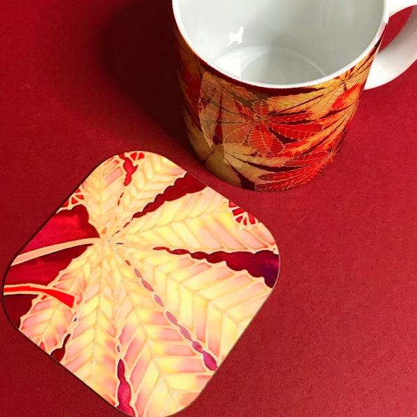 Autumn Horsechestnut Leaves Mug - Mug and Coaster Box Set - Red Mug Set - Autumn Mug Gift