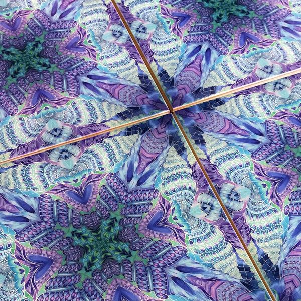 Shells kaleidescope Tiles - contemporary tile in blue green purple and turquoise 6x6"