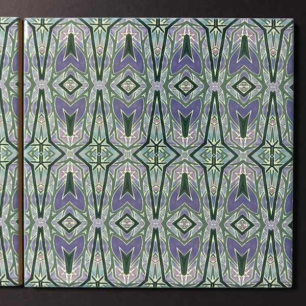 Deco Style Charcoal and Lilac Bathroom or Kitchen Tiles -  Ceramic Hand Printed Tiles