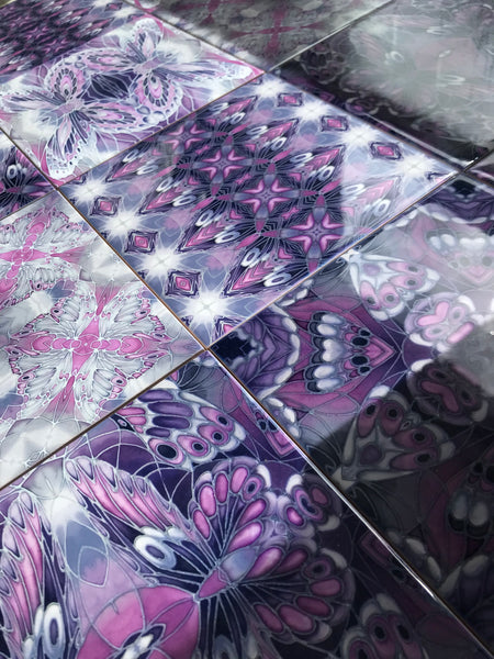 Gothic Mixed Set of 20 Ceramic Tiles - Purple Black Charcoal Kitchen Tiles