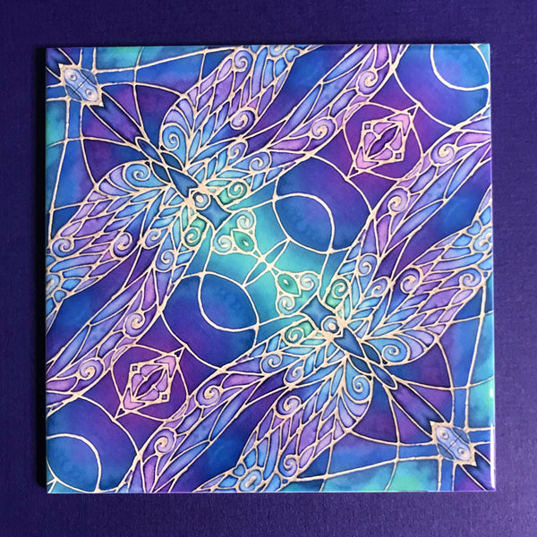 Dragonflies Wall Tile Blue Purple Turquoise