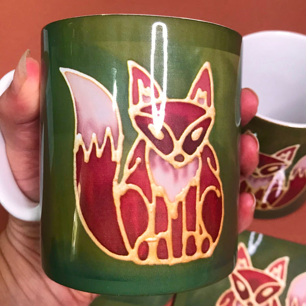 Cute Fox Mug & Coaster - Fox Mug Box Set - Green Red Fox Mug - Fox Lovers Mug Gift