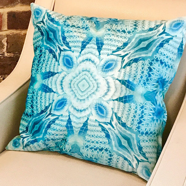 Blue Mint Velvet Cushion - Luxury Turquoise Velvet Fabric - Intricate pattern pillow