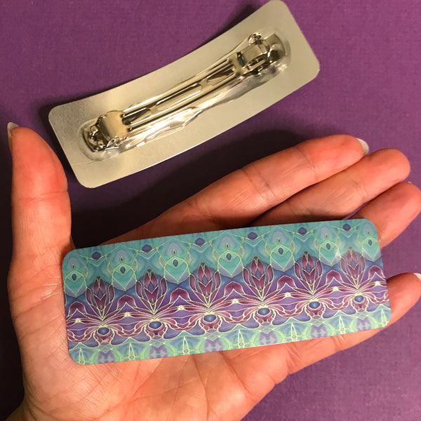 Persian Style Purple Turquoise Large Hair Clip - Orchid Patterned Hair Barrette