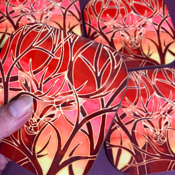 Stag Mug and Coaster box set or mug only - Red Mug Set - Wild Stag Mug Gift