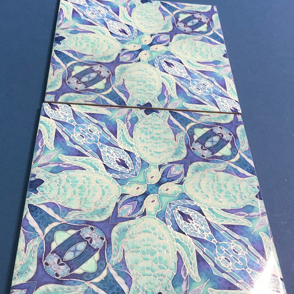 Turtles Waltz Blue Aqua Green Ceramic Tiles -  Ceramic Hand Printed Tiles