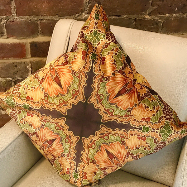 Green Terracotta Velvet Cushion - Luxury Velvet Moth Cushion - Green Rust Butterflies pillow