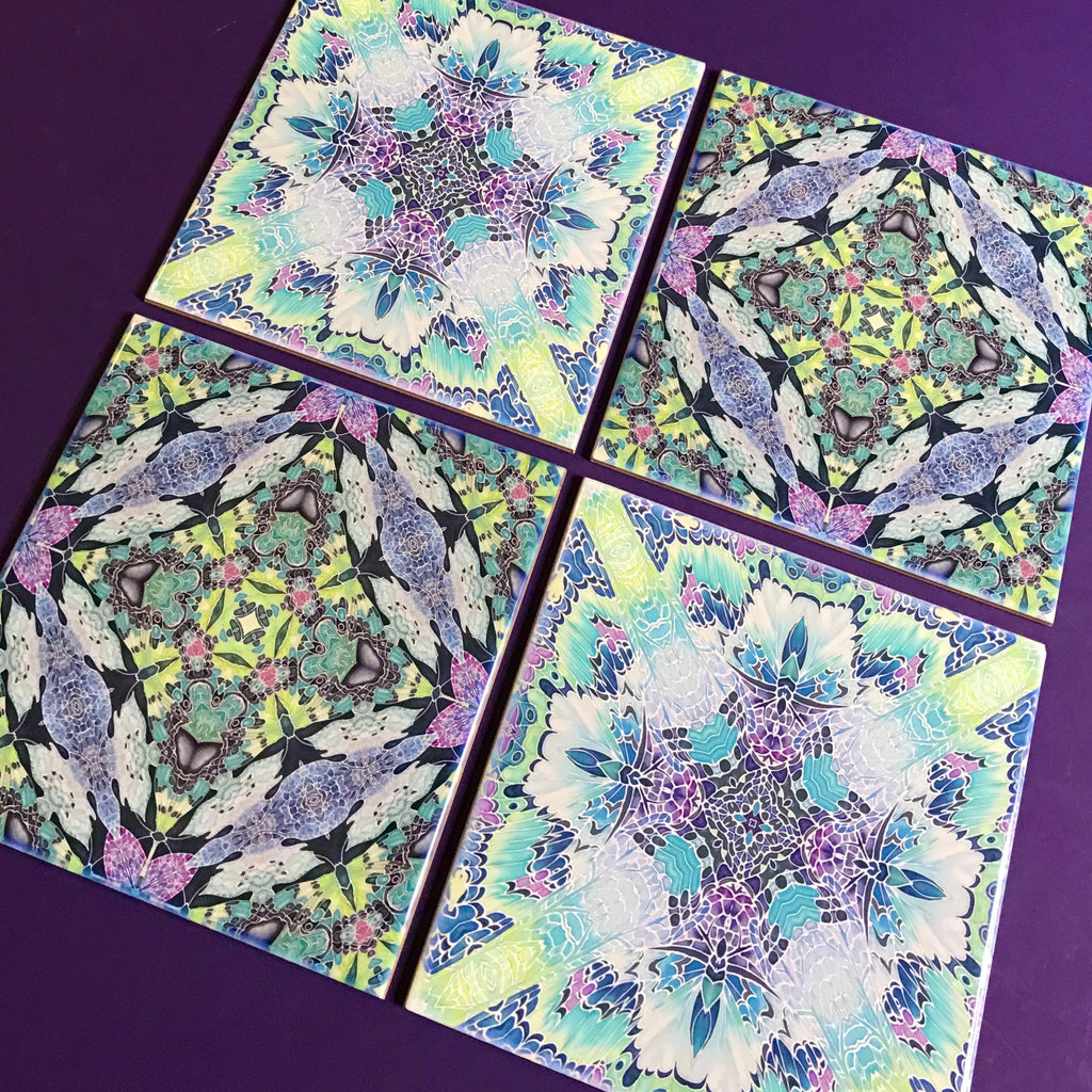 Butterfly Kaleidoscope Mixed Set of Bathroom Tiles - Pastel Bohemian Kitchen Tiles
