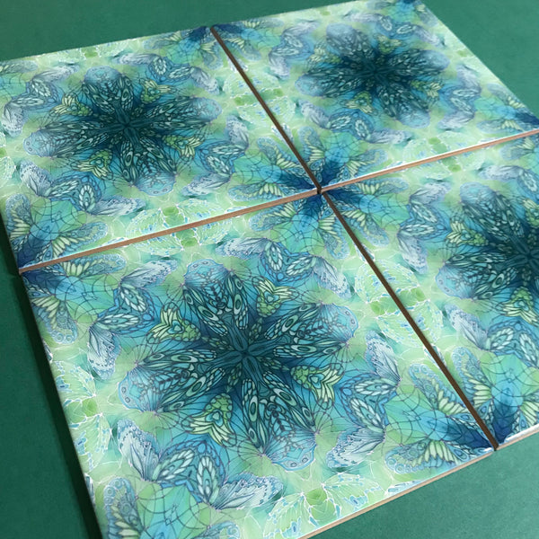Contemporary Mint Green Butterfly Tiles - Beautiful Green Turquoise Tiles - Bohemian Ceramic printed  Tiles