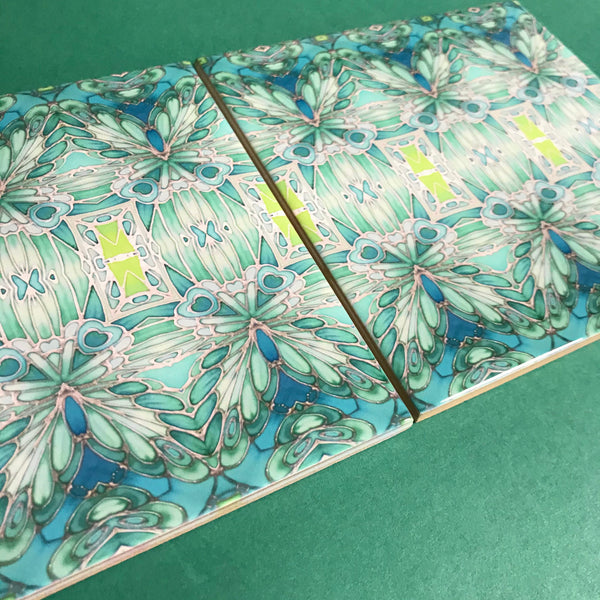 Nouveau Style Mint Green Butterfly Tiles - Beautiful Green Turquoise Tiles - Bohemian Ceramic printed  Tiles