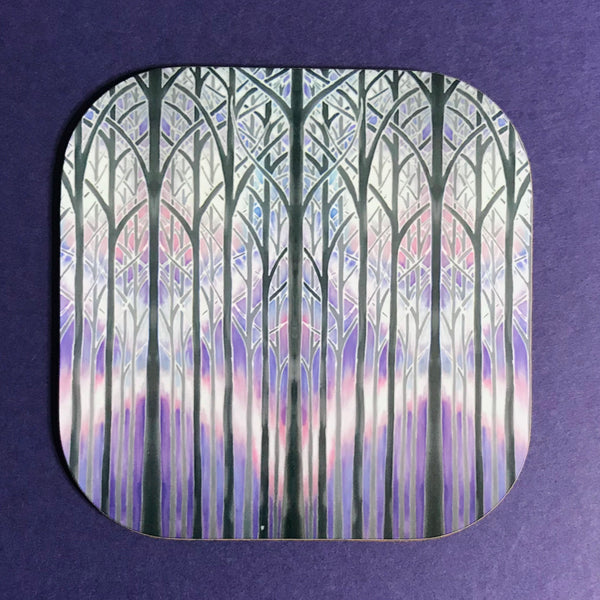Charcoal Purple Misty Trees Table Mats - Tall Trees Place Mats - Cloisters Chopping Boards