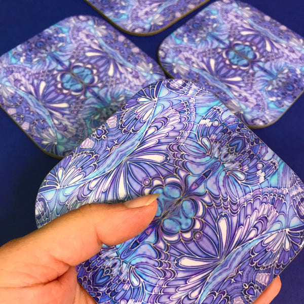 Purple Blue Lilac Butterfly Mug and Coaster - Butterfly Mug Box Set - colours