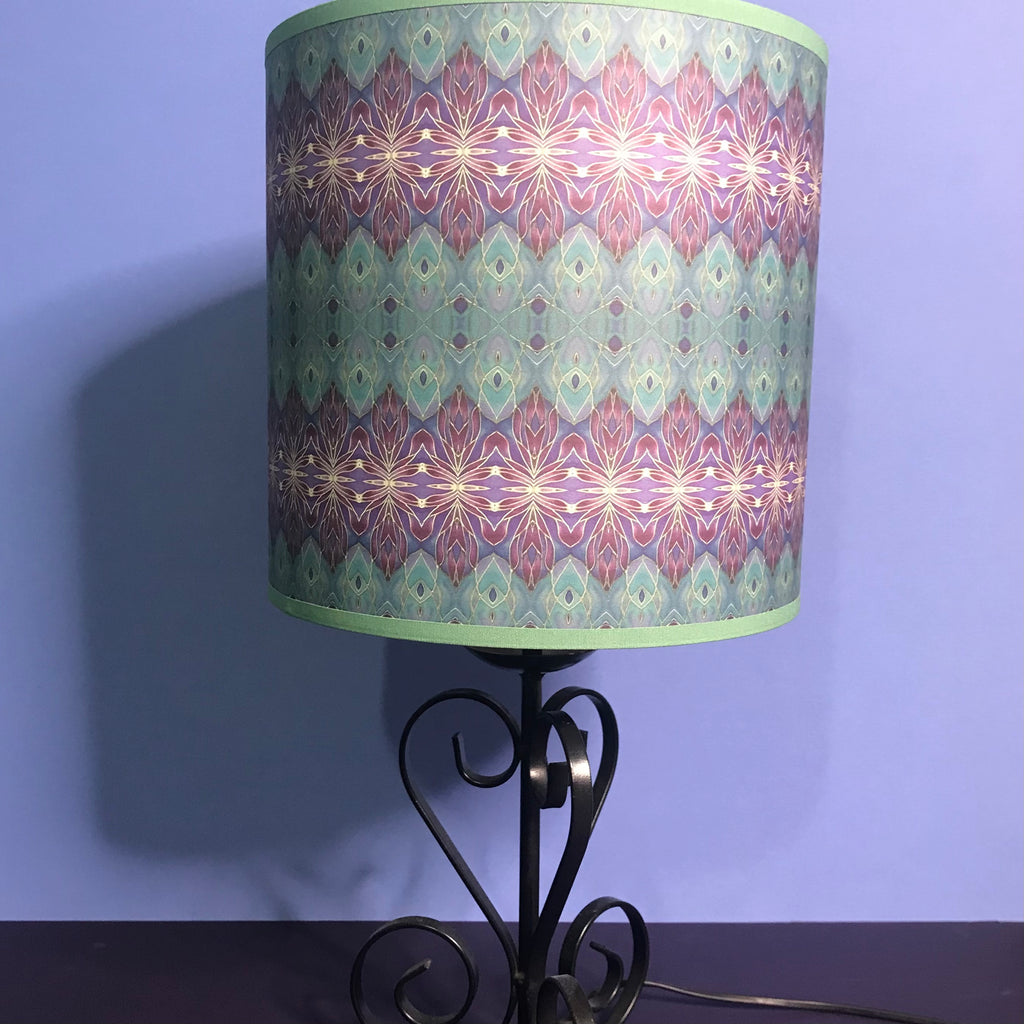Purple Turkish Blue Persian Orchid Contemporary Lamp Shade - Mediterranean Blue Drum Shade - Atmospheric lighting