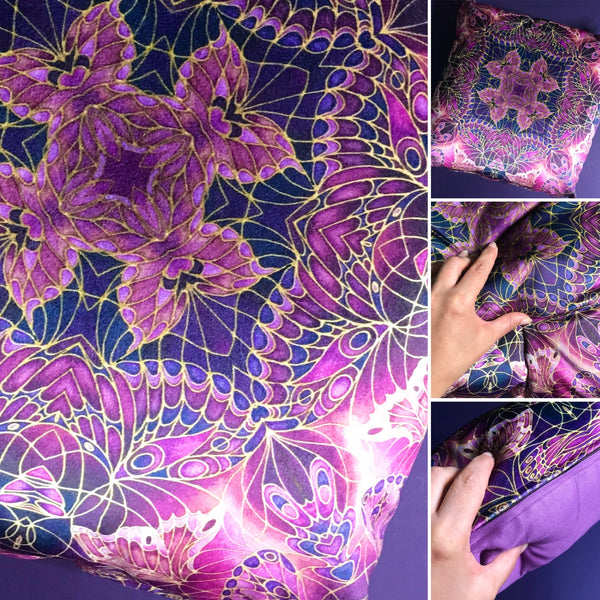 Plum Velvet Butterflies Cushion - Luxury Velvet Fabric - Deep Plum Butterflies pillow