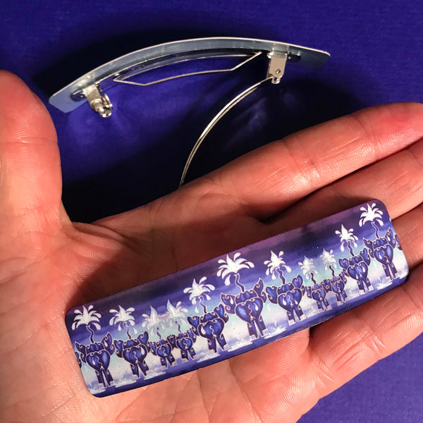 Blue Elephants hair clip, barette, hairslide, stocking filler, gift for her, gift for woman, gifts for girls, pretty presents.