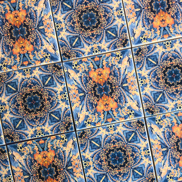 Contemporary Tiles Mixed Patterns - Grey Blue Orange Tiles - Beautiful Tile - Bohemian Tiles