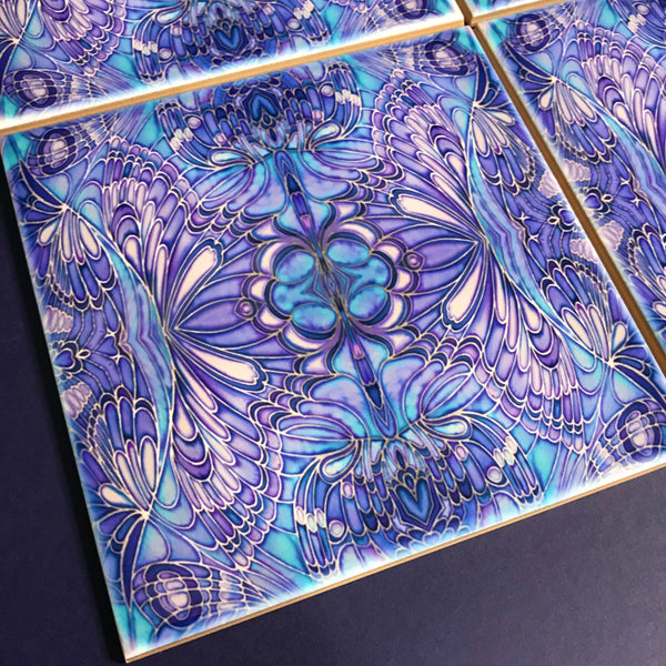 Contemporary Butterfly Tiles - Blue Lilac Tiles  - Bohemian Ceramic Printed Tiles
