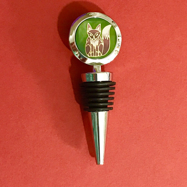 Foxy Bottle Stopper - Fox Lovers Gift - Bottle Bung in Rust green - Wine bottle stopper