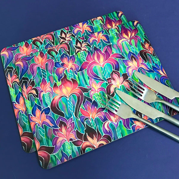 Iris  Glass chopping board - Irises Placemats & Coasters -  Pink Green Purple Table Mats