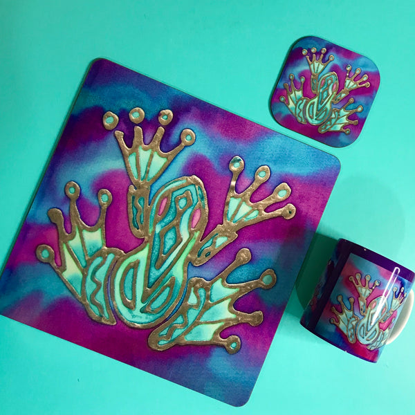 Frog Mug Set - Pondlife Mug Gift - Green Purple and Blue Seahorse