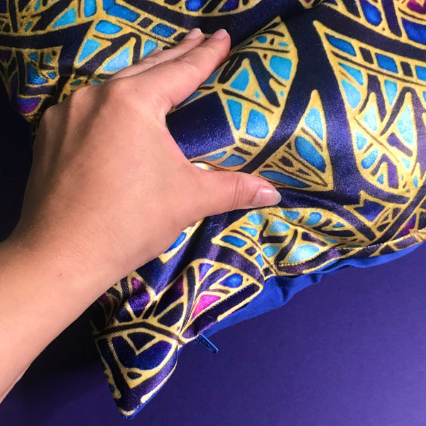 Rose Window Designer Cushions in Luxurious Velvet - Pink, Purple & Blue Dramatic Throw Pillow