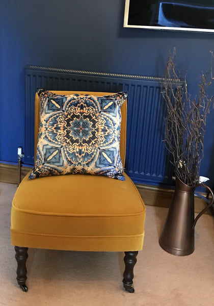 Velvet Butterflies Cushion - Luxury Velvet Throw Cushion - blue grey & orange Butterflies pillow