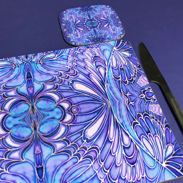 Soft Blue Lilac Butterfly Placemats and Coasters - Table Mats & Coasters, Blue Glass Chopping Boards