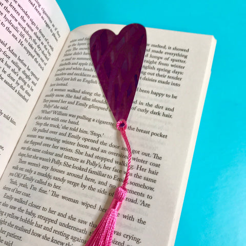 Pink Peacock Heart Book Mark Comtemporary lightweight aluminium.