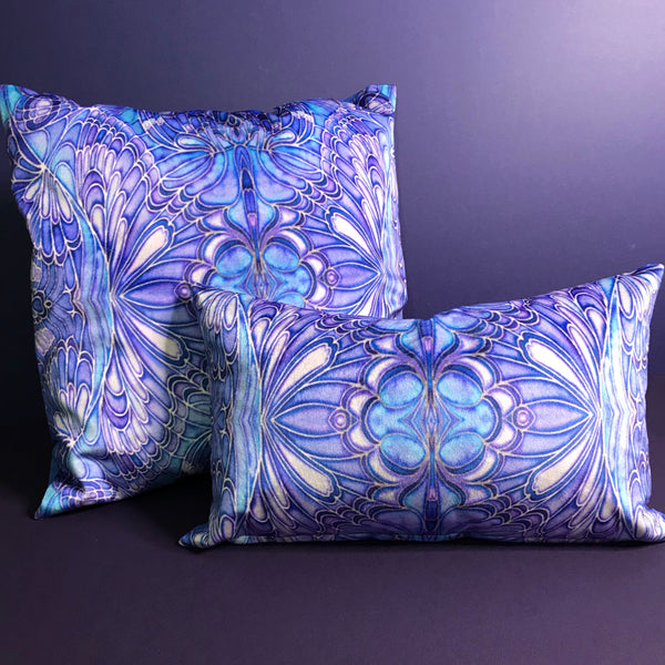 Blue Butterfly Velvet Cushion - Luxury Saphire Blue Velvet - Intricate pattern butterfly pillow