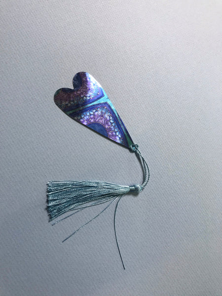 Pink Peacock Heart Book Mark Comtemporary lightweight aluminium.