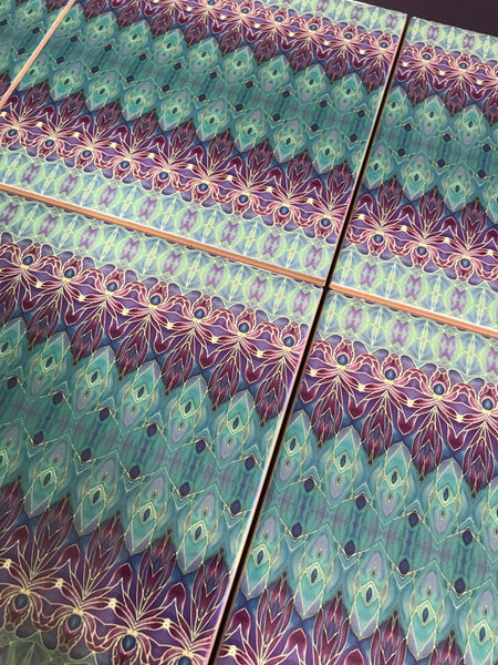 Turquoise Blue and Purple Persian  Style Bathroom Tiles - Bohemian Kitchen Tiles - Orchid Repeat Decorative Tiles