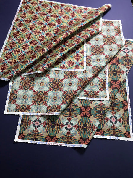 Soft Teal Green Turquoise Lilac Gold 'Gentle Stars' Designer 100% Cotton Satin fabric for curtains, upholstery and soft furnishings