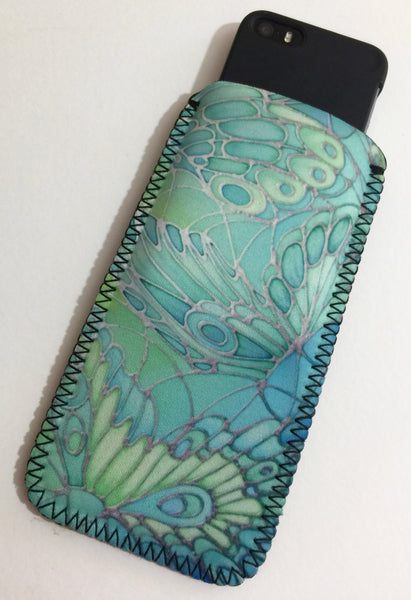 Mint Butterflies glasses case - slip-on padded glasses cover  - Reading Glasses Cover Butterflies