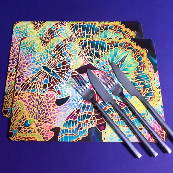 Plum Green Table Mats - Beautiful Butterfly place mats - Green butterfly chopping boards