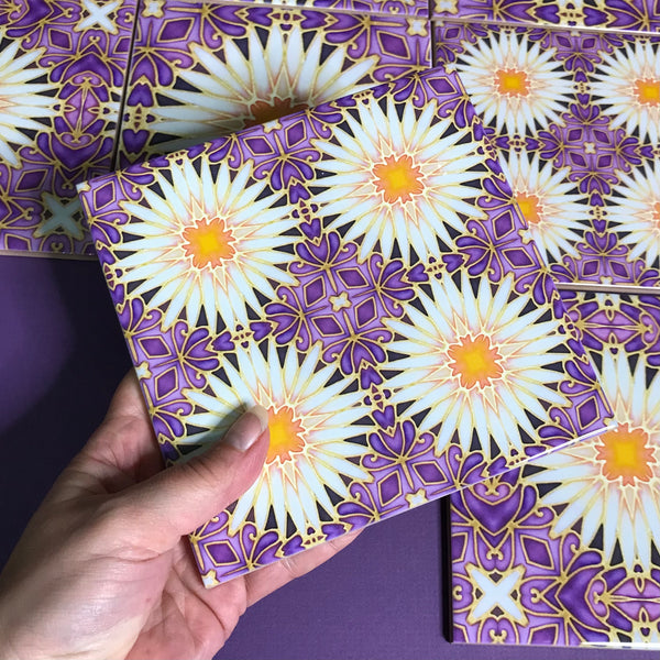 Crazy Daisy Mixed Set of Bathroom Tiles - Arts and Crafts Look Bright Bohemian Kitchen Tiles