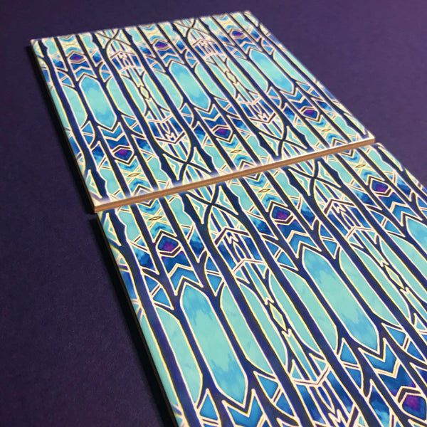 Celestial Blue Trees Ceramic Tiles -  Ceramic Hand Printed Tiles