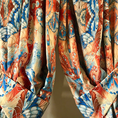 Chenille Butterfly Made to Order Curtains.  Blue Teracotta Bespoke Designer Fabrics