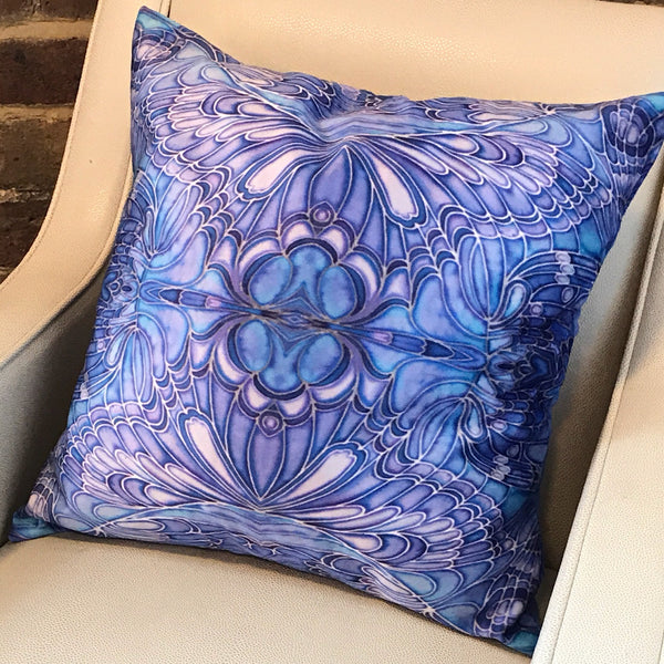 Blue Butterfly Velvet Cushion - Luxury Saphire Blue Velvet - Intricate pattern butterfly pillow