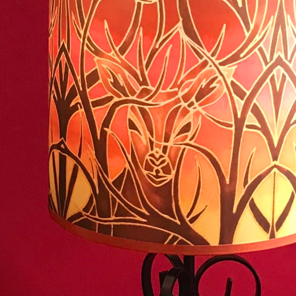 Red Stag Lampshade - Stag Sunset Drum Shade - Atmospheric Lamp Shade
