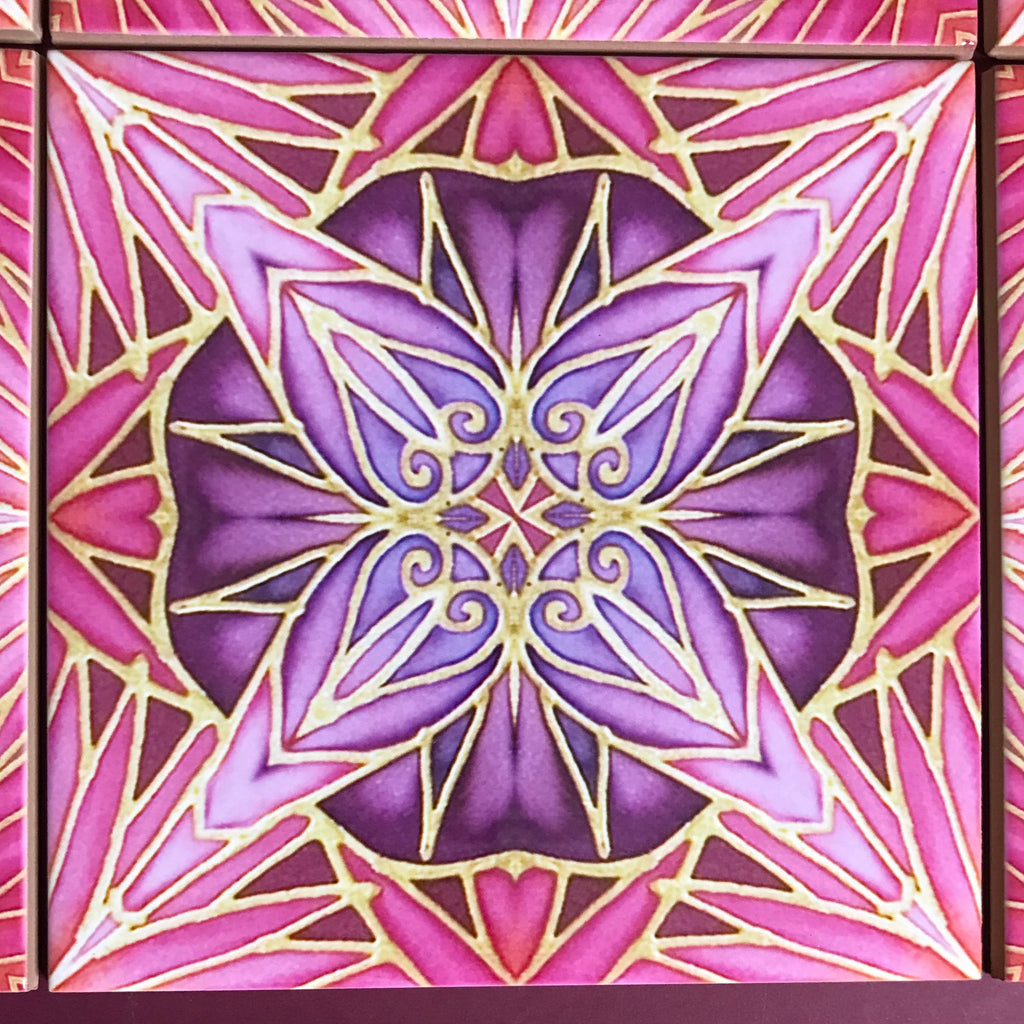 Pink star hand printed tile