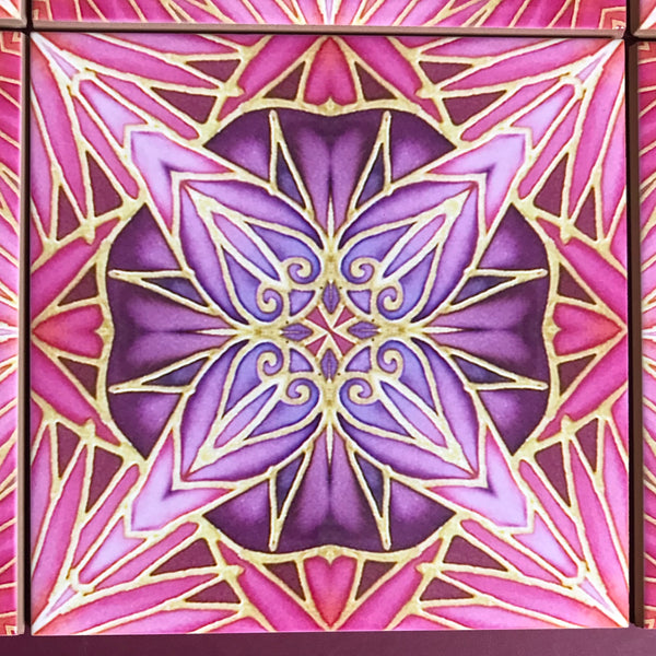 Pink star hand printed tile