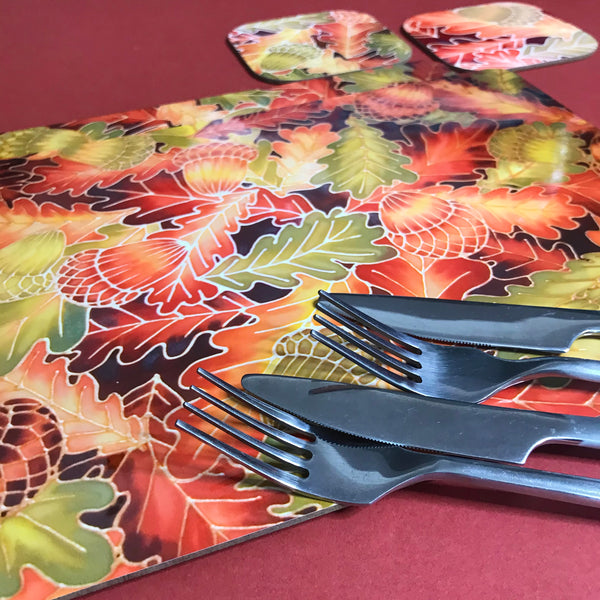 Oak Leaves & Acorns Placemats - green rust Table Mats & coasters - Oak  glass chopping boards